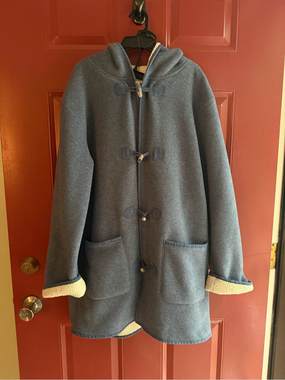 Liz Claiborne Blue Hooded Toggle Teddy Coat with Cream Sherpa